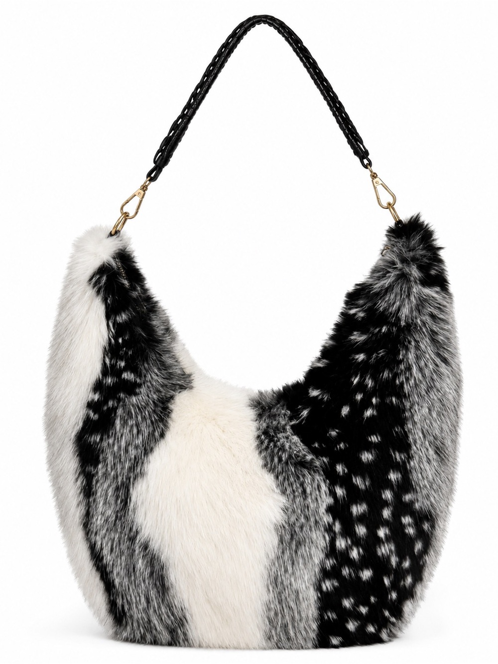Coco + Carmen Black and White Faux Fur Hobo Bag